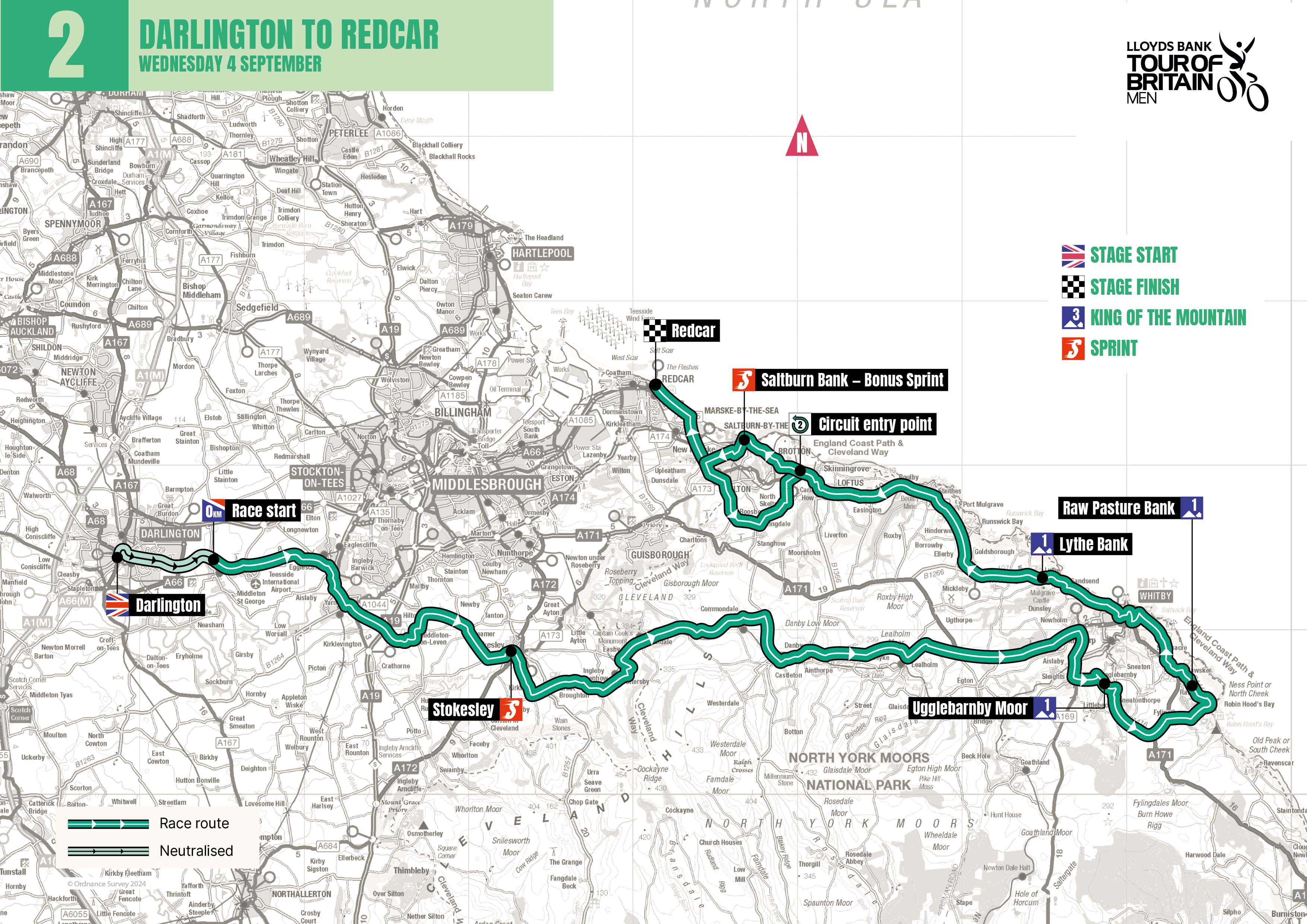 Tour of Britain stage 2 map credit British Cycling